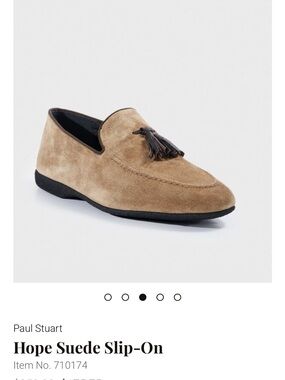 Paul Stuart Hope Suede Tassel Slip-On Loafers - Beige with Black Tassel